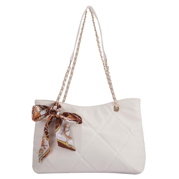 

Scarf Bow Decor Shoulder Tote Bag, White