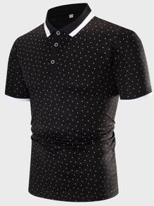 Manfinity Men Polka Dot Print Contrast Collar Polo Shirt - Black - View 1
