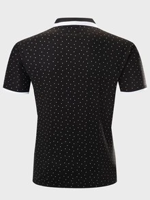 Manfinity Men Polka Dot Print Contrast Collar Polo Shirt - Black - View 2