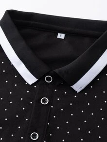 Manfinity Men Polka Dot Print Contrast Collar Polo Shirt - Black - View 4