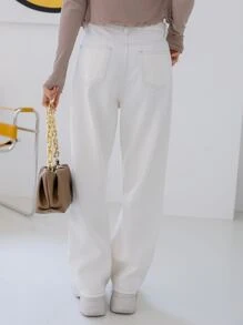 DAZY 斜袋直筒牛仔褲 - 白色 - 查看 2