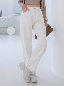 DAZY 斜袋直筒牛仔褲 - 白色 - 查看 3