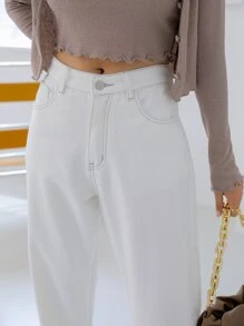 DAZY 斜袋直筒牛仔褲 - 白色 - 查看 4