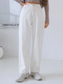 DAZY 斜袋直筒牛仔褲 - 白色 - 查看 5