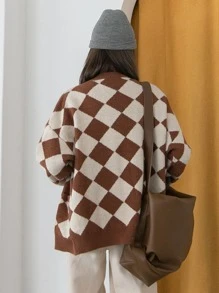 DAZY Argyle Pattern Drop Shoulder Cardigan - Multicolor - View 2