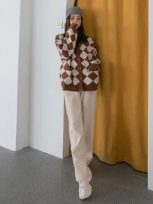 DAZY Argyle Pattern Drop Shoulder Cardigan - Multicolor - View 3