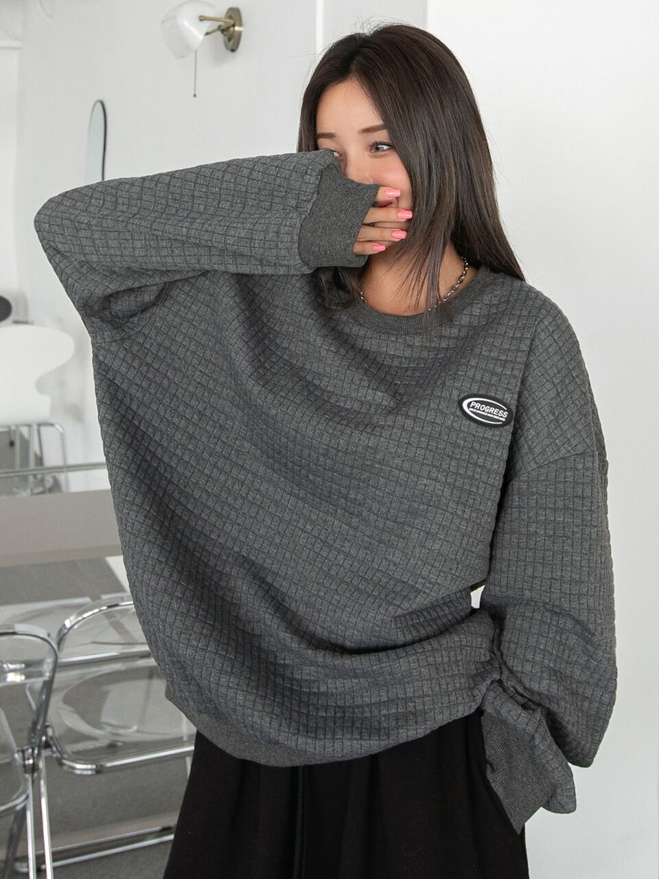 Patched Detail Drop Shoulder Oversized Pullover,Fall Clothes