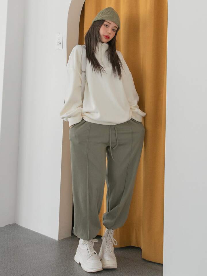 DAZY ハーフジッパー ドロップショルダー オーバーサイズスウェットシャツ DAZY ハーフジップ ドロップショルダー オーバーサイズ フリース