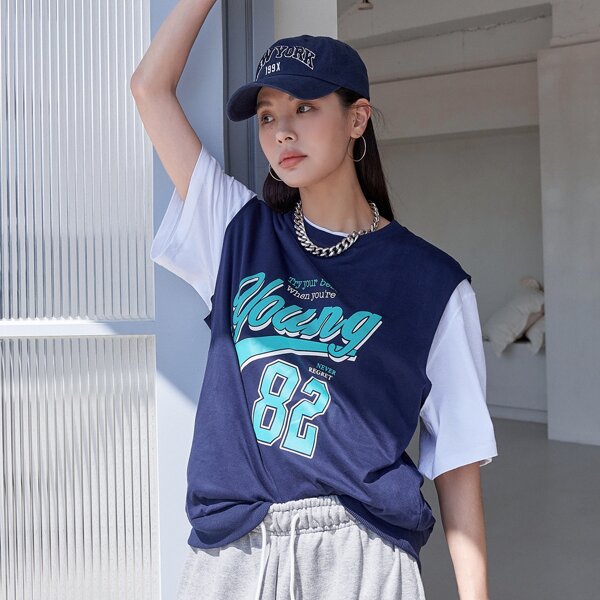

Letter Graphic Sleeveless Top Without Tee, Navy blue