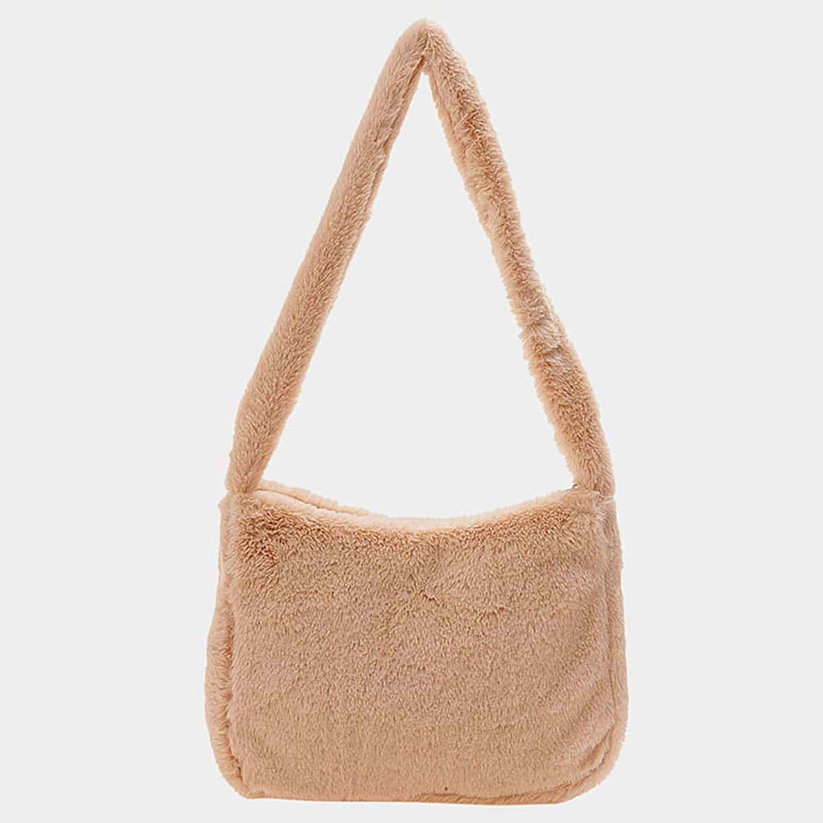 

Minimalist Fluffy Shoulder Bag, Khaki