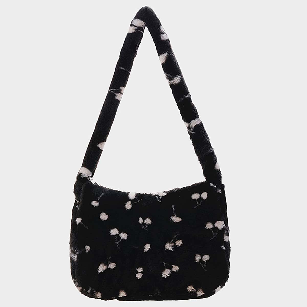 

Cherry Print Shoulder Bag, Black and white