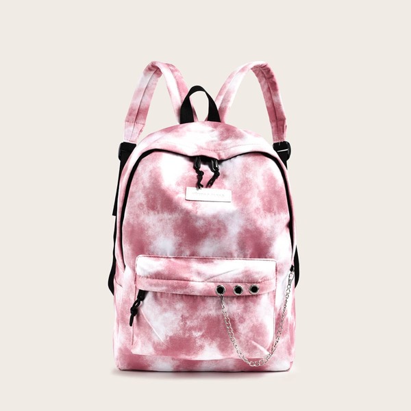 

Tie Dye Chain Decor Backpack, Pink
