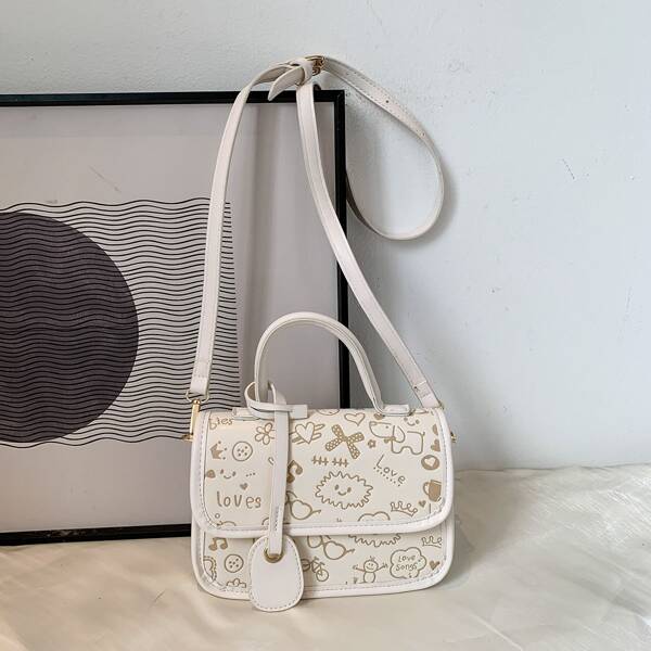 

Cartoon Embossed Satchel Bag, Beige
