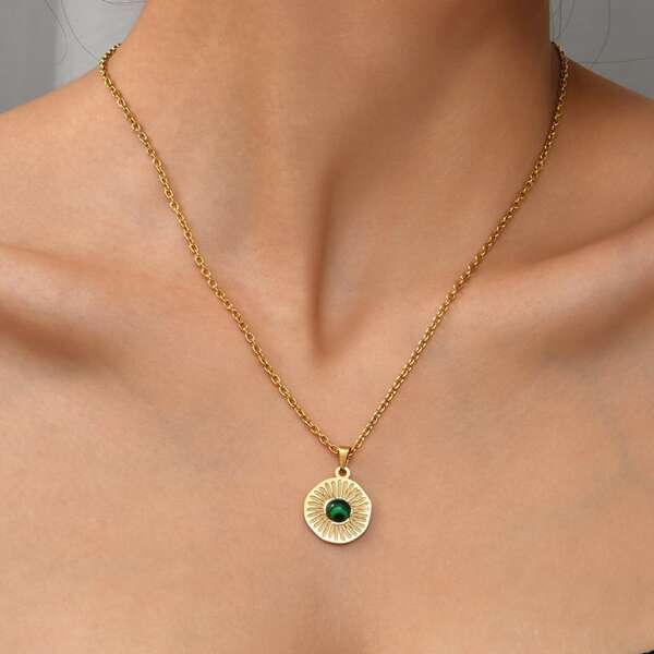 

18K Gold Plated Stone Charm Necklace