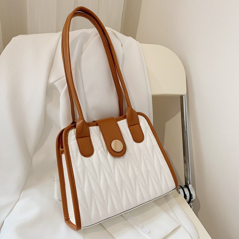 

Two Tone Quilted Shoulder Bag, White