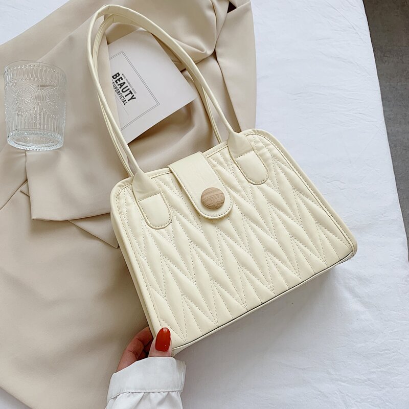 

Snap Button Shoulder Bag, Beige