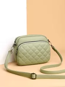 Mini Quilted Pattern Zip Front Novelty Bag - Green - View 1
