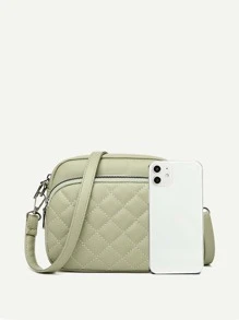 Mini Quilted Pattern Zip Front Novelty Bag - Green - View 3