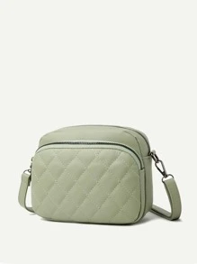 Mini Quilted Pattern Zip Front Novelty Bag - Green - View 2