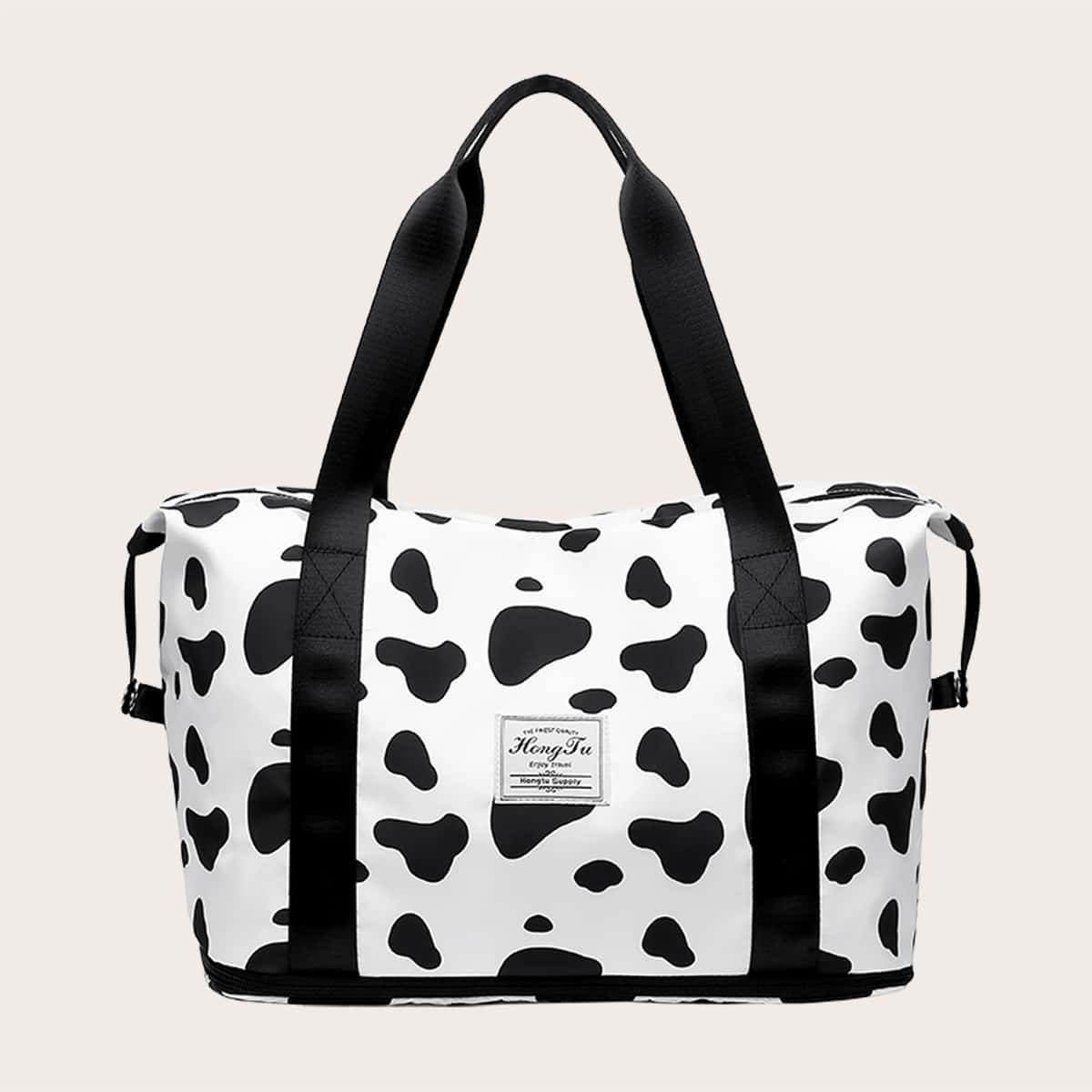 

Guys Cow Pattern Large Travel Bag, Black and white