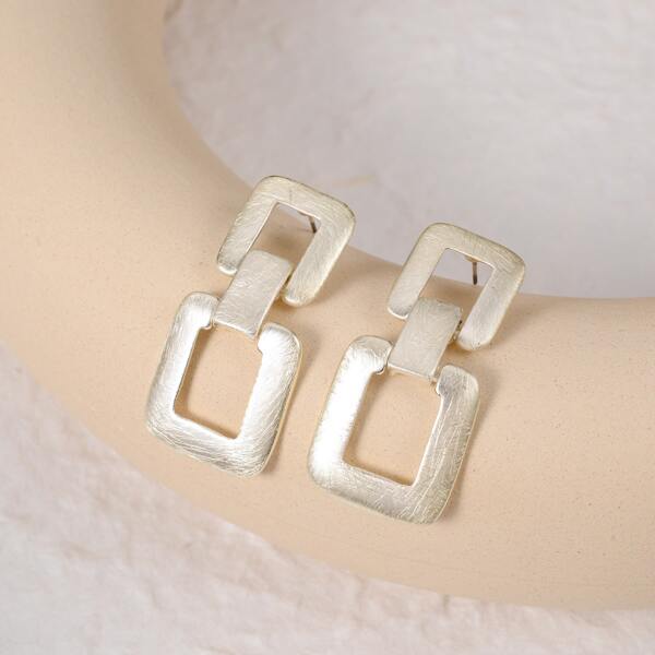 

14K Gold Plated Geo Decor Earrings, Silver
