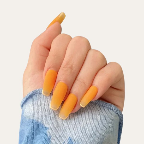 

24pcs Ombre Fake Nail & 1sheet Tape & 1pc Nail File, Yellow