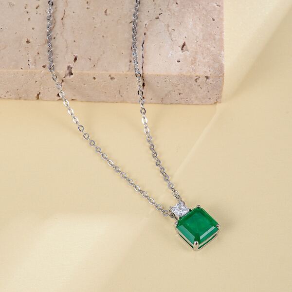 

Platinum Plated Square Charm Necklace, Green