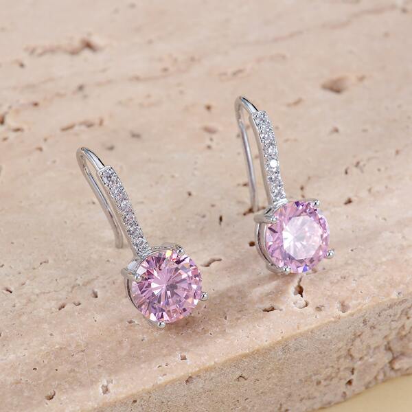 

Zircon Decor Earrings, Pink