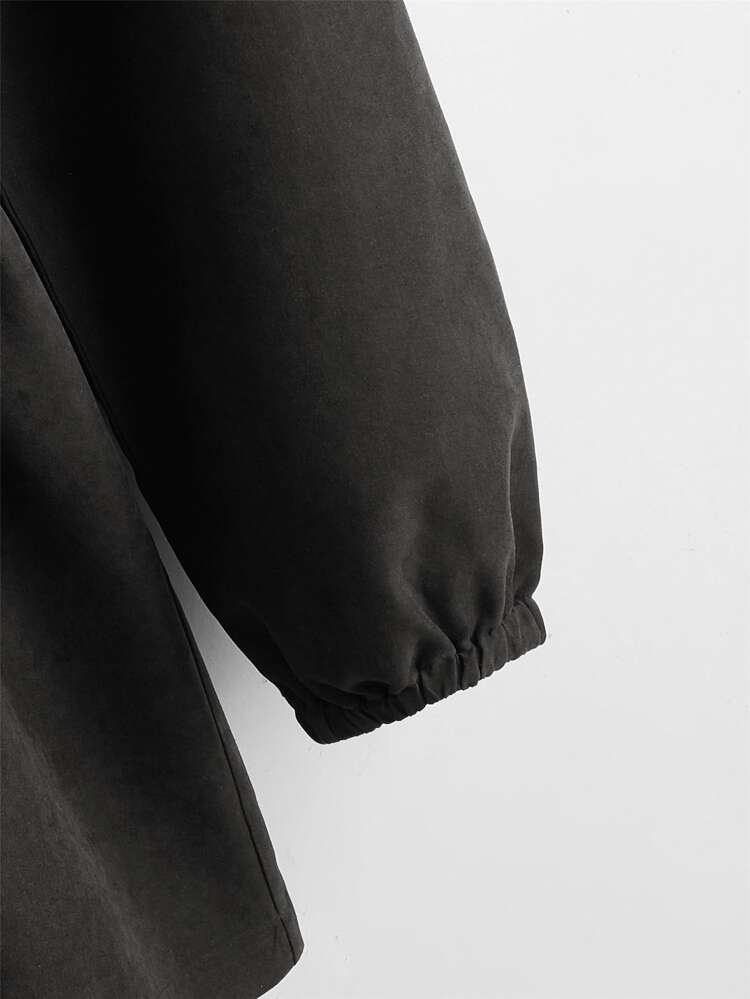 Plus Letter Patched Drawstring Waist Hooded Coat Winter Fall Autumn