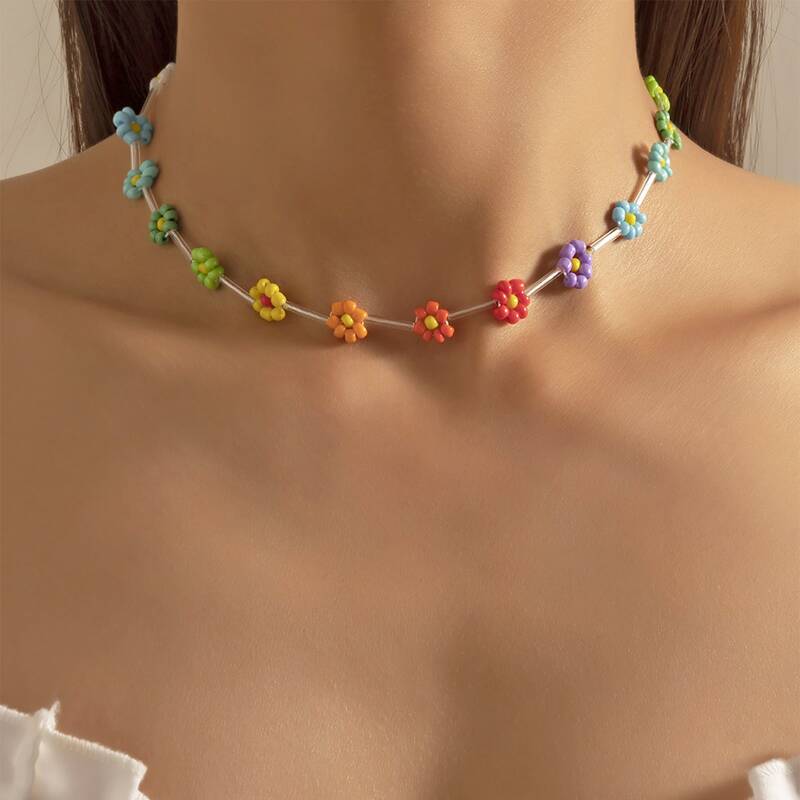 

1pc Flower Design Necklace, Multicolor
