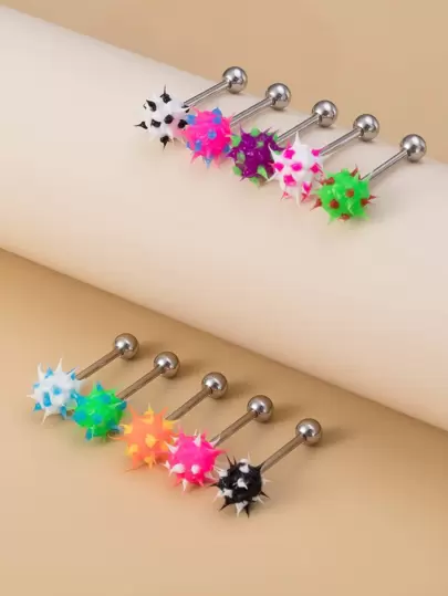 10 st/set Random Color Ball Dekor Tunga Skivstång Ring Unisex Fashion Punk Body Piercing Smycken