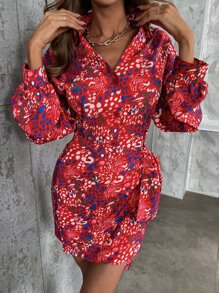 SHEIN Unity Đầm Thắt lưng Nút Tất cả trên in Giải trí - Nhiều màu - Xem 6