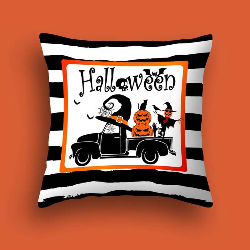 

Halloween Pumpkin Print Cushion Cover Without Filler, Multicolor