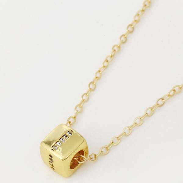 

Zircon Letter Decor Geometric Charm Necklace, Gold
