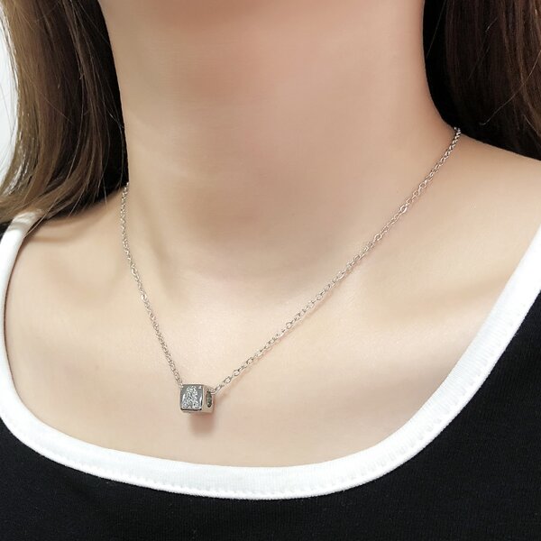 

Zircon Letter Decor Geometric Charm Necklace, Silver