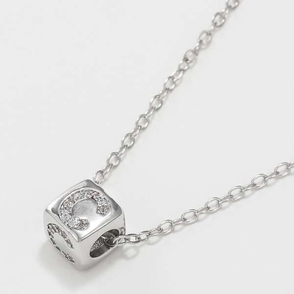 

Letter Graphic Charm Necklace, Silver