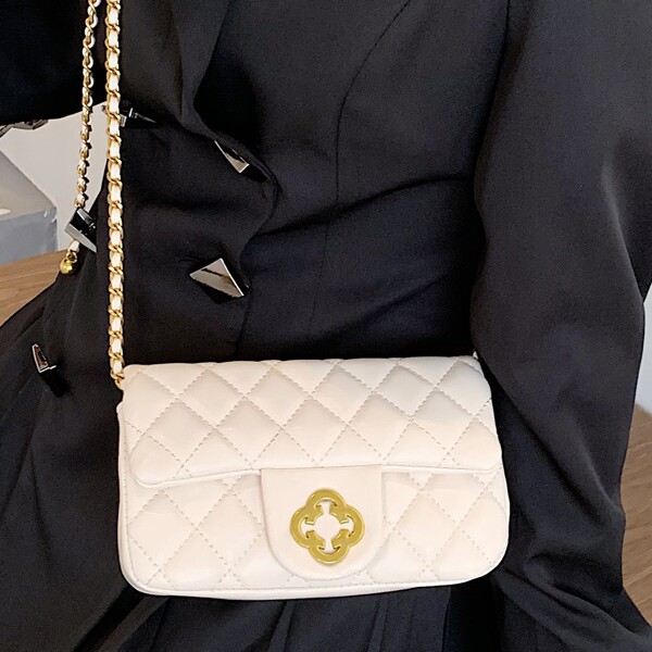

Quilted Flap Crossbody Bag, White