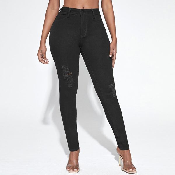 

Ripped Cropped Skinny Jeans, Black