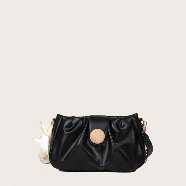 

Girls Scarf Decor Ruched Bag, Black