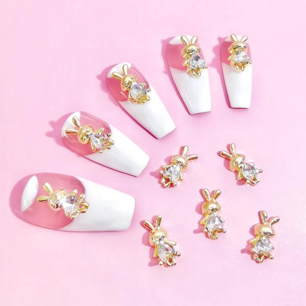 

10pcs Rabbit Design Nail Art Decoration, Gold