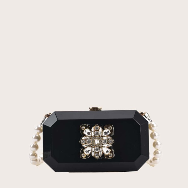

Gemstone Decor Box Bag, Black