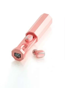 被動降噪入耳式設計數顯可伸縮藍牙耳機 - 粉色 - 查看 1