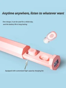 被動降噪入耳式設計數顯可伸縮藍牙耳機 - 粉色 - 查看 4