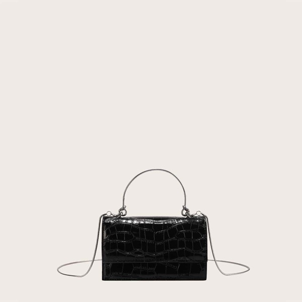

Girls Croc Embossed Flap Square Bag, Black