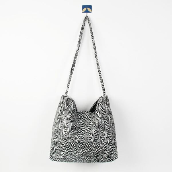 

Allover Chevron Pattern Shoulder Tote Bag, Black and white