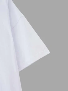 SHEIN Unity Camiseta de hombros caídos con estampado de slogan y sol - Blanco - Ver 4