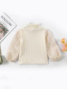 SHEIN 小女童貼花燈籠袖T恤 - 米色 - 查看 2