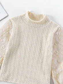 SHEIN 小女童貼花燈籠袖T恤 - 米色 - 查看 4