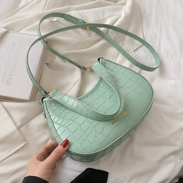 

Croc Embossed Baguette Bag, Green
