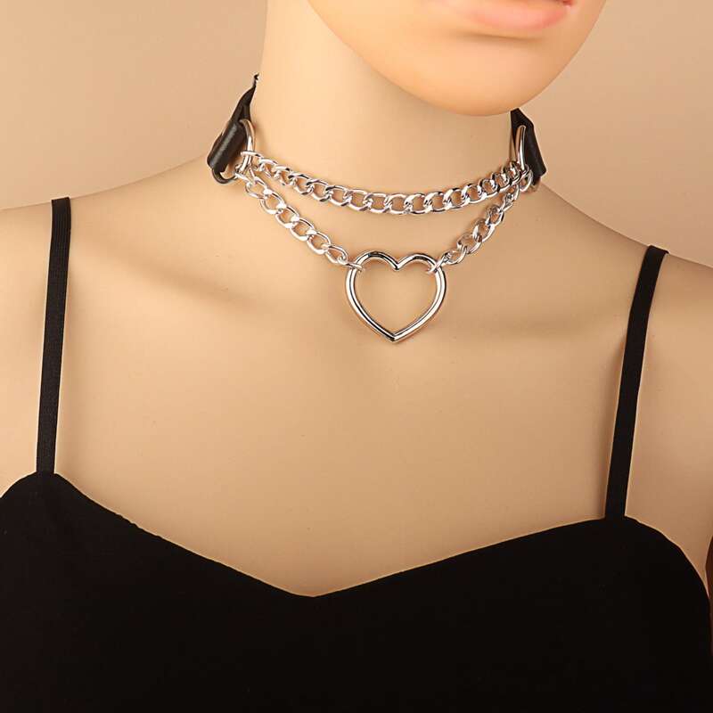 

Heart & Chain Decor Choker, Black